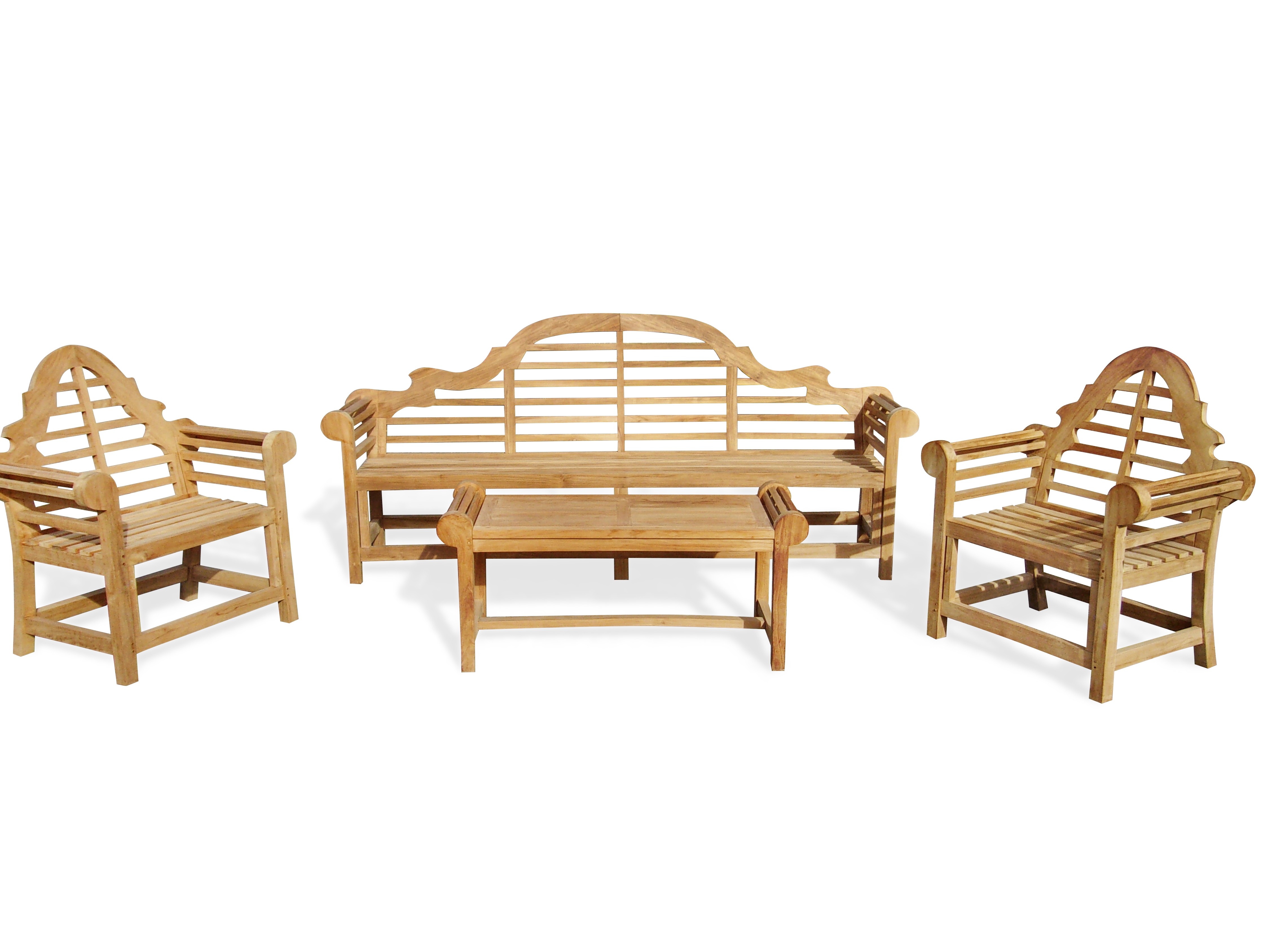 The Iconic 8 Foot (96 Inches) Grade A Teak Lutyens Bench (The Original Scale) w 2 Lutyens Chairs and Lutyens Coffee Table