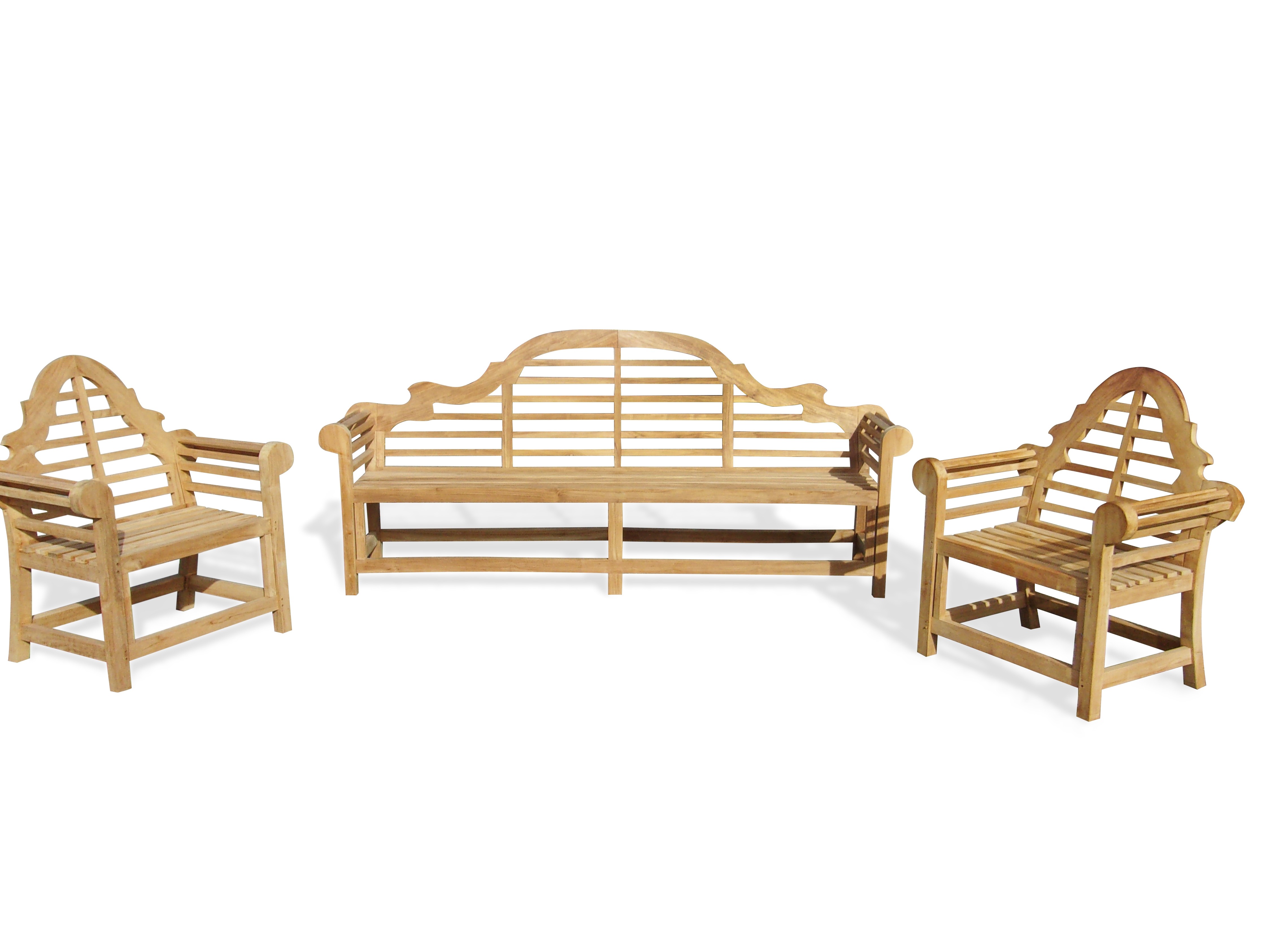 The Iconic 8 Foot (96 Inches) Grade A Teak Lutyens Bench (The Original Scale) w 2 Lutyens Chairs