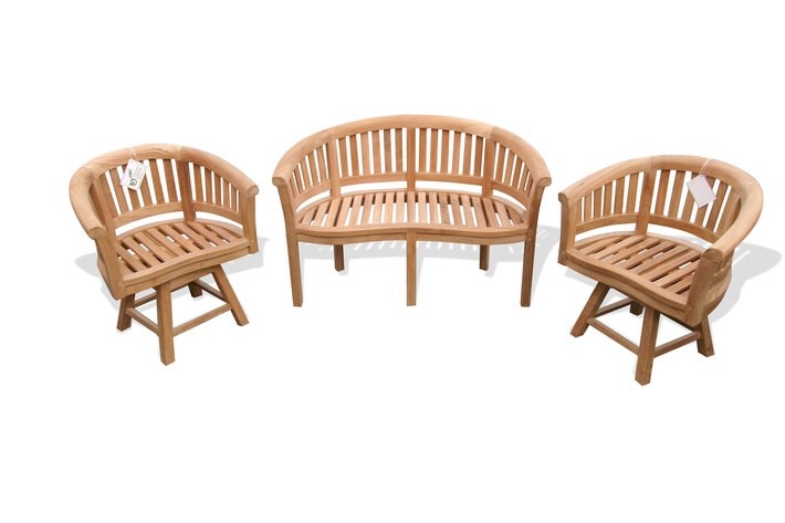 Kensington Teak 3 Pc Set, Curved 2 Seater Bench And 2 Swivel Armchairs