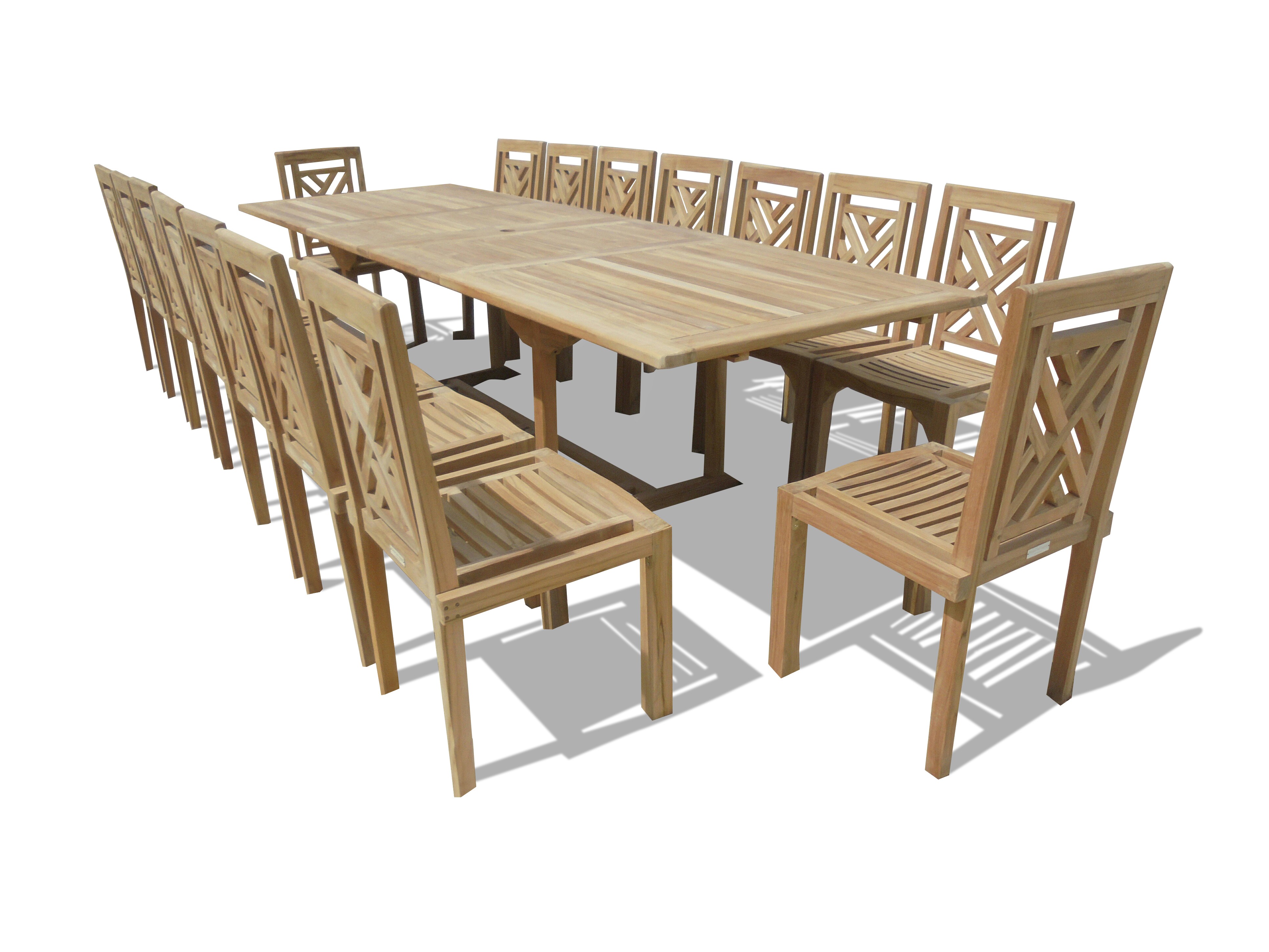 Buckingham 138" x 39" Double Leaf Extension Teak Table W/16 Chippendale Stacking Chairs...seats 16