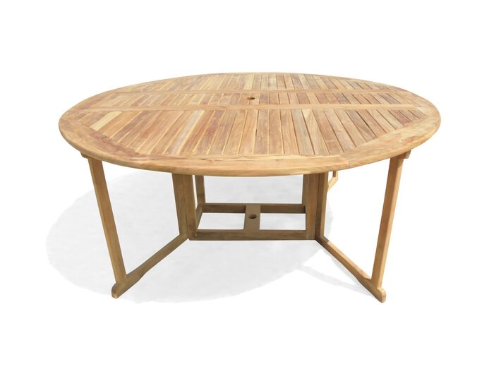 Premium Teak Barcelone 6 Foot (72 inches across) Round Drop Leaf Folding Table..Use W 1 Leaf Up Or 2 ...Seats 8-10