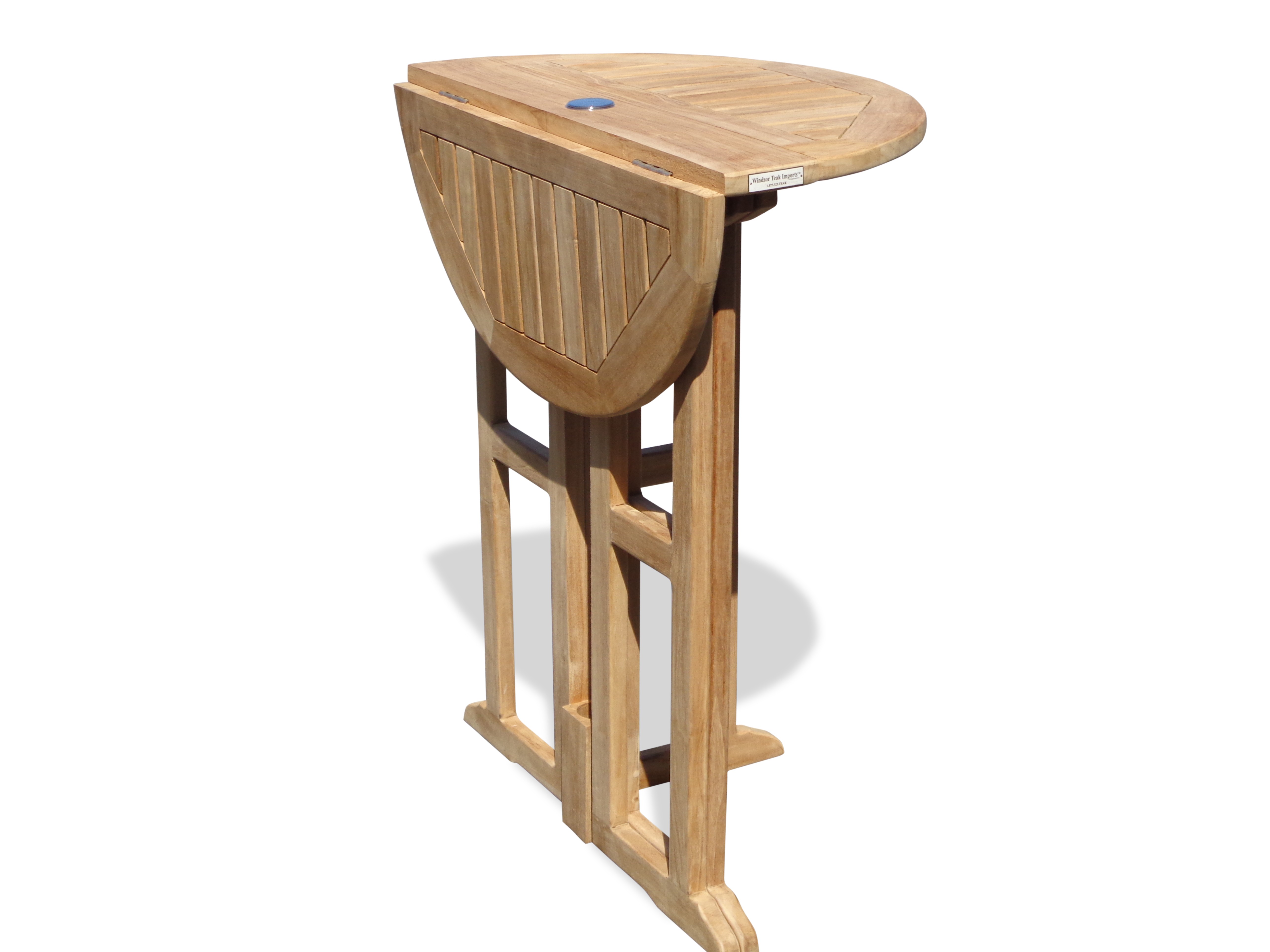 Bimini 39" Premium Teak Round Drop Leaf Folding Counter Table ...use with 1 Leaf Up or 2.... Makes 2 different tables (Counter height is 5" lower than bar)
