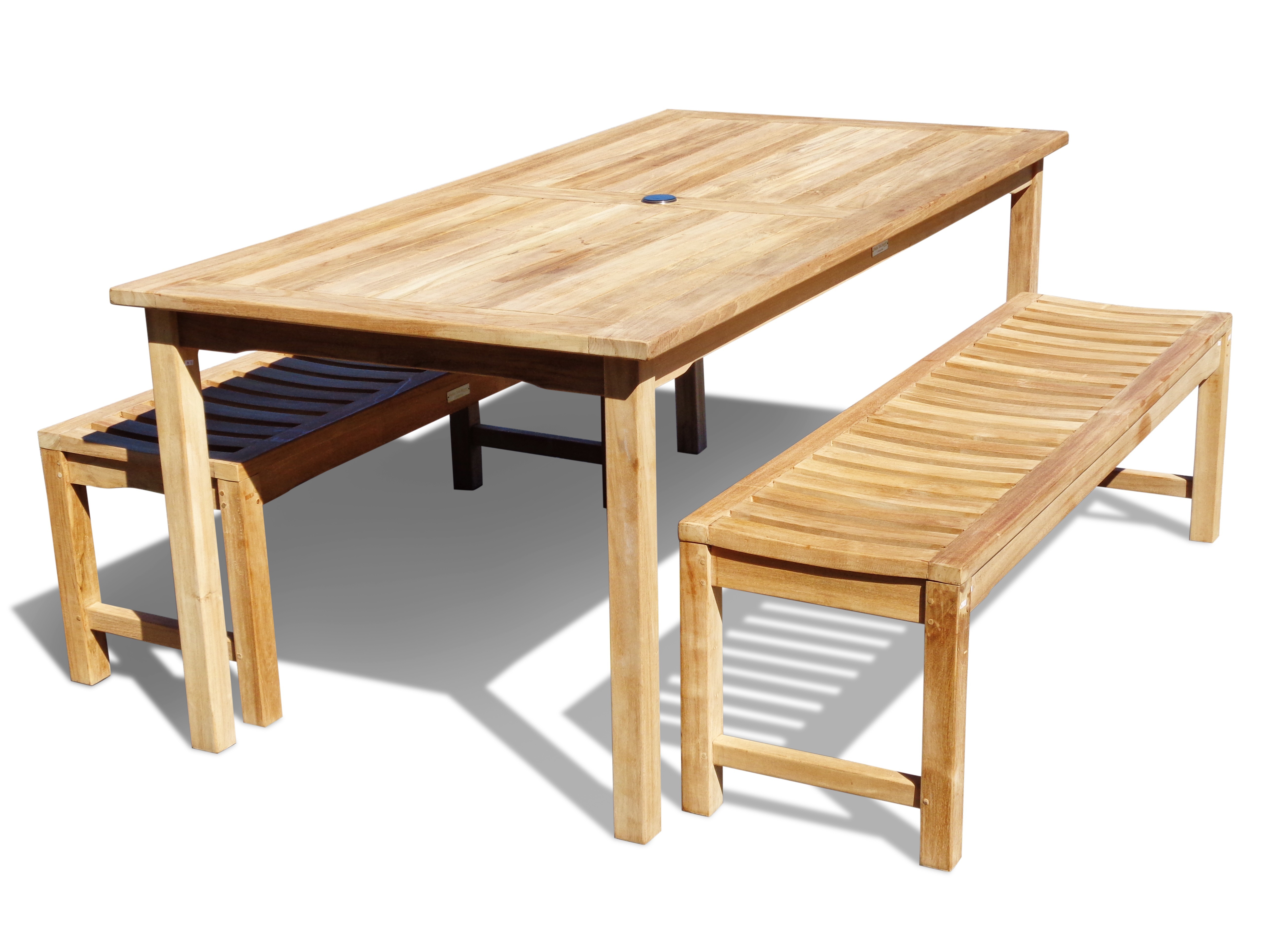 Cannes 59" x 35" Grade A Teak Rectangular Dining Table w/Two 48" Contoured Seat Backless Benches 