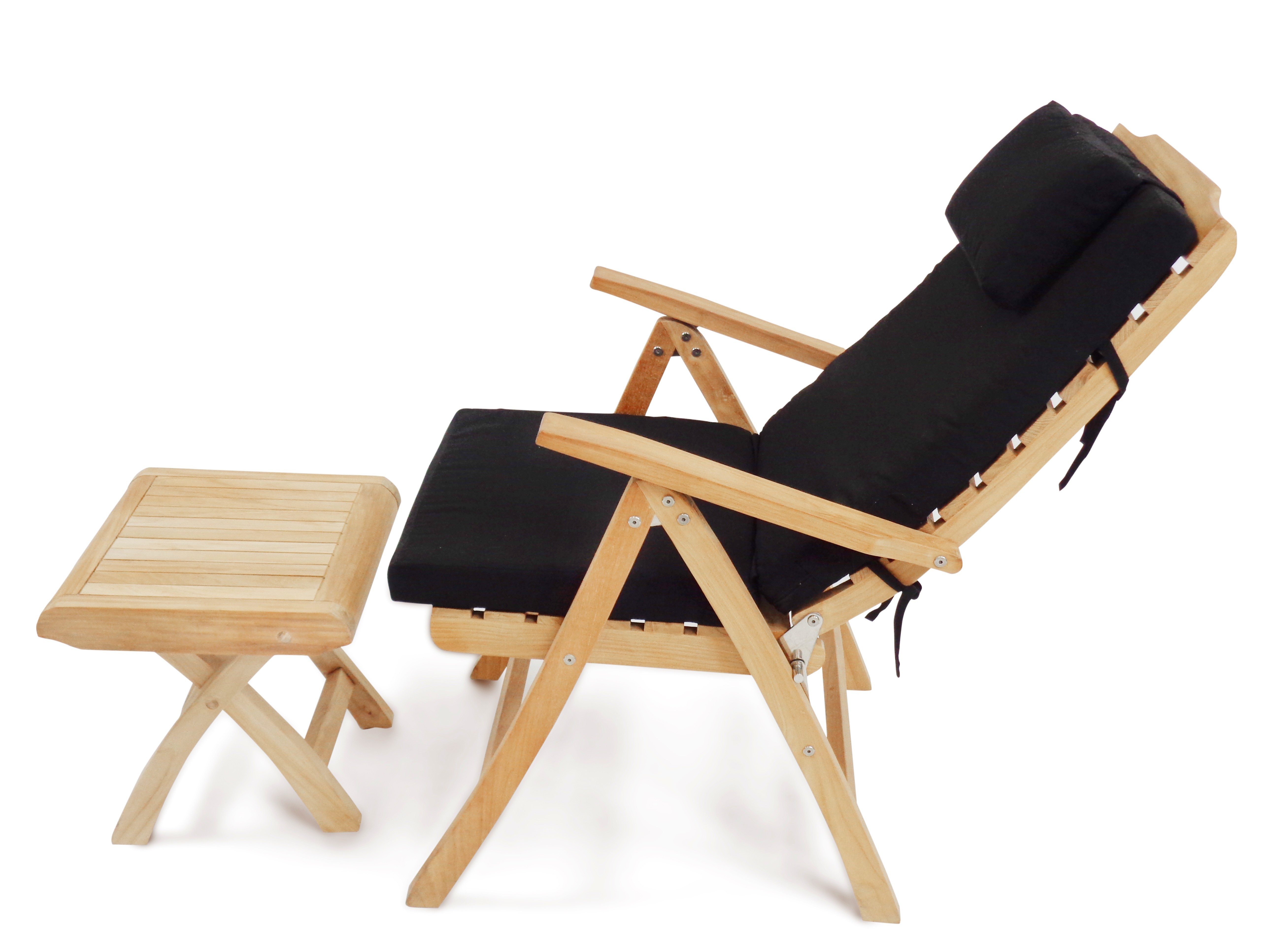 Chelsea 5 Position Reclining Teak Folding Armchair w/Footstool and Sunbrella Cushion