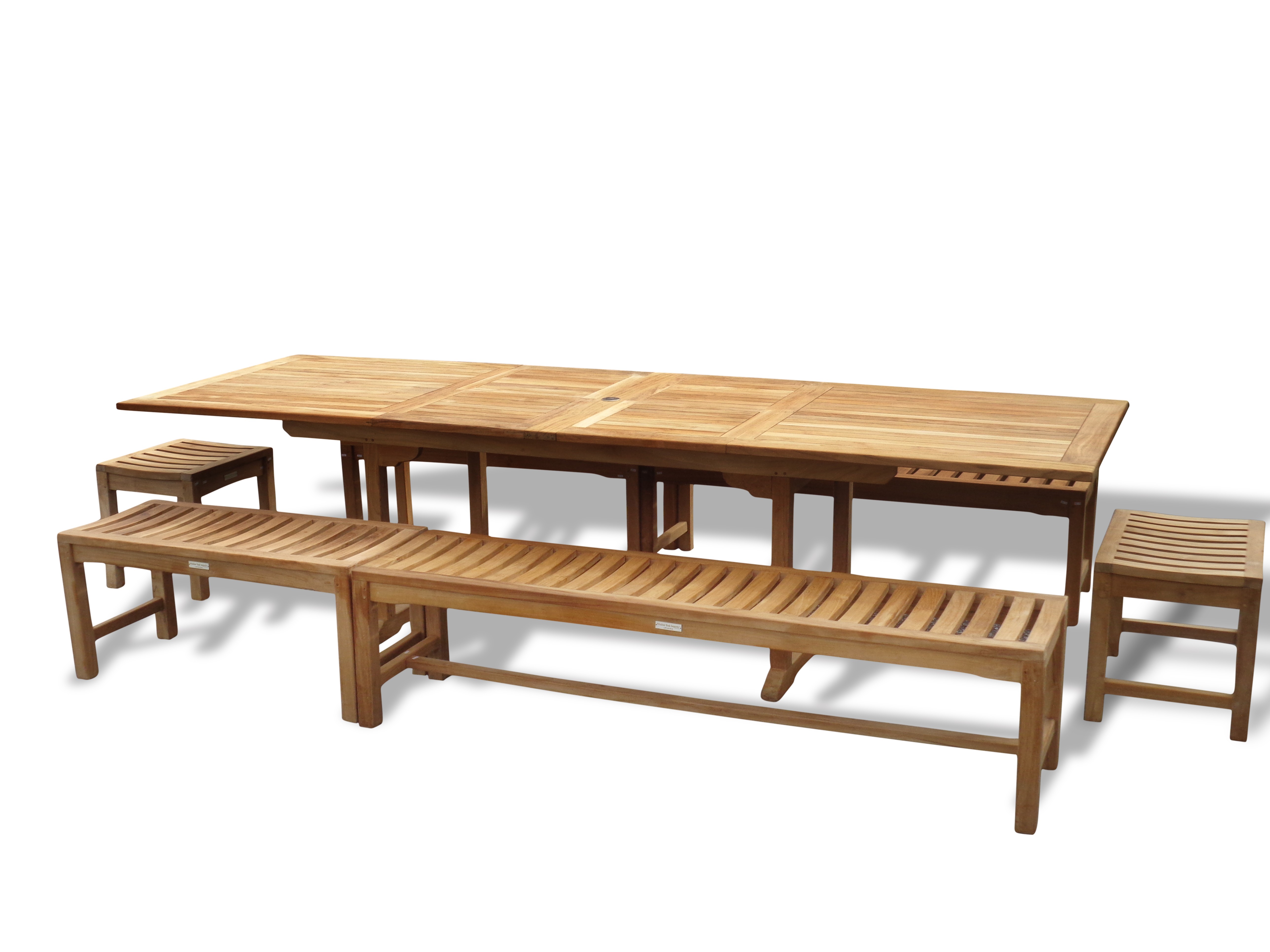 Buckingham 118" x 39" Double Leaf Rectangular Extension Table w/6 Backless Benches...Seats 14 Adults