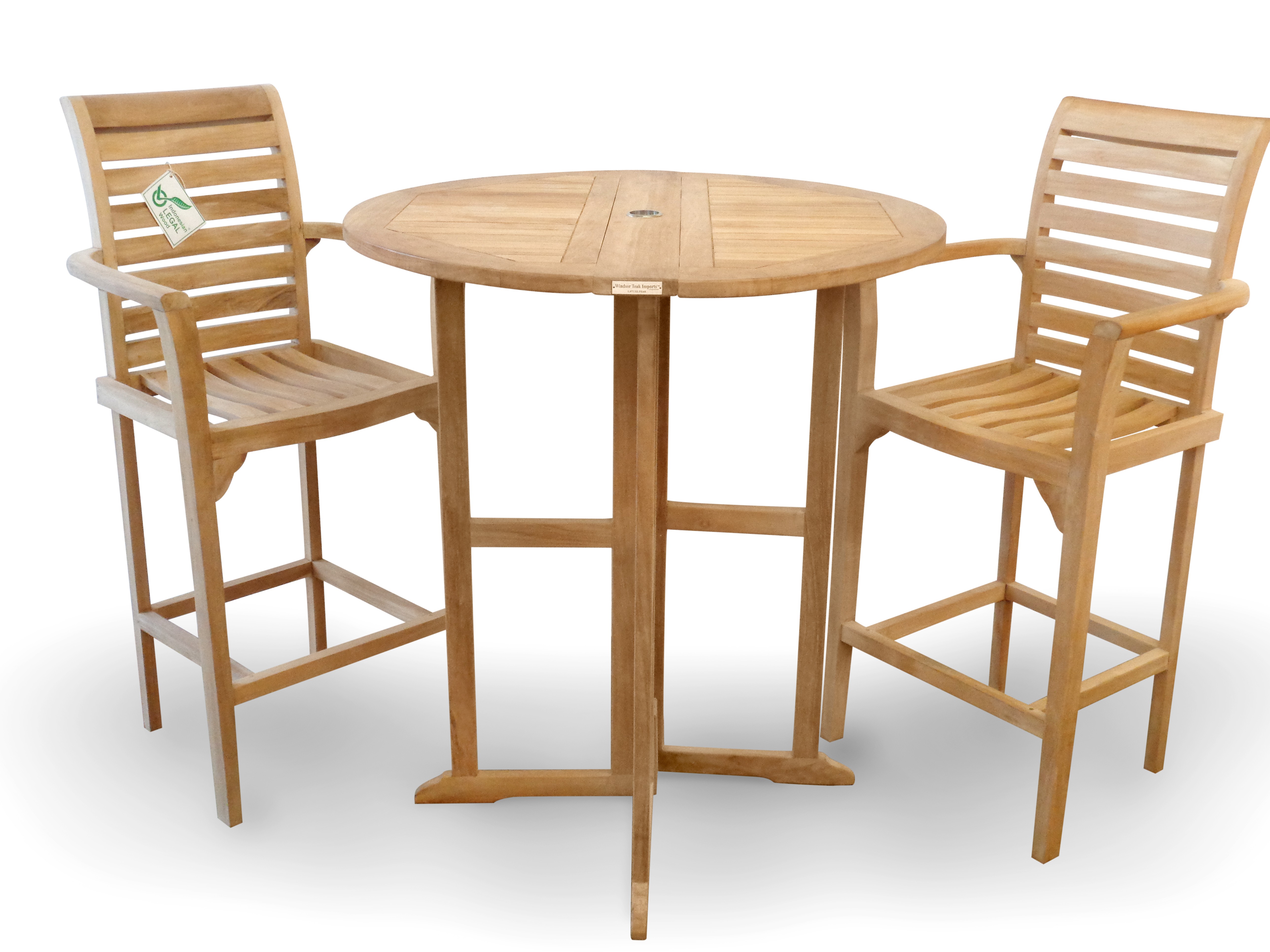 Bimini 39" Round Drop Leaf Folding Counter Table w/2 St. Moritz Counter Arm Chairs (Counter Height is 5" lower than bar)