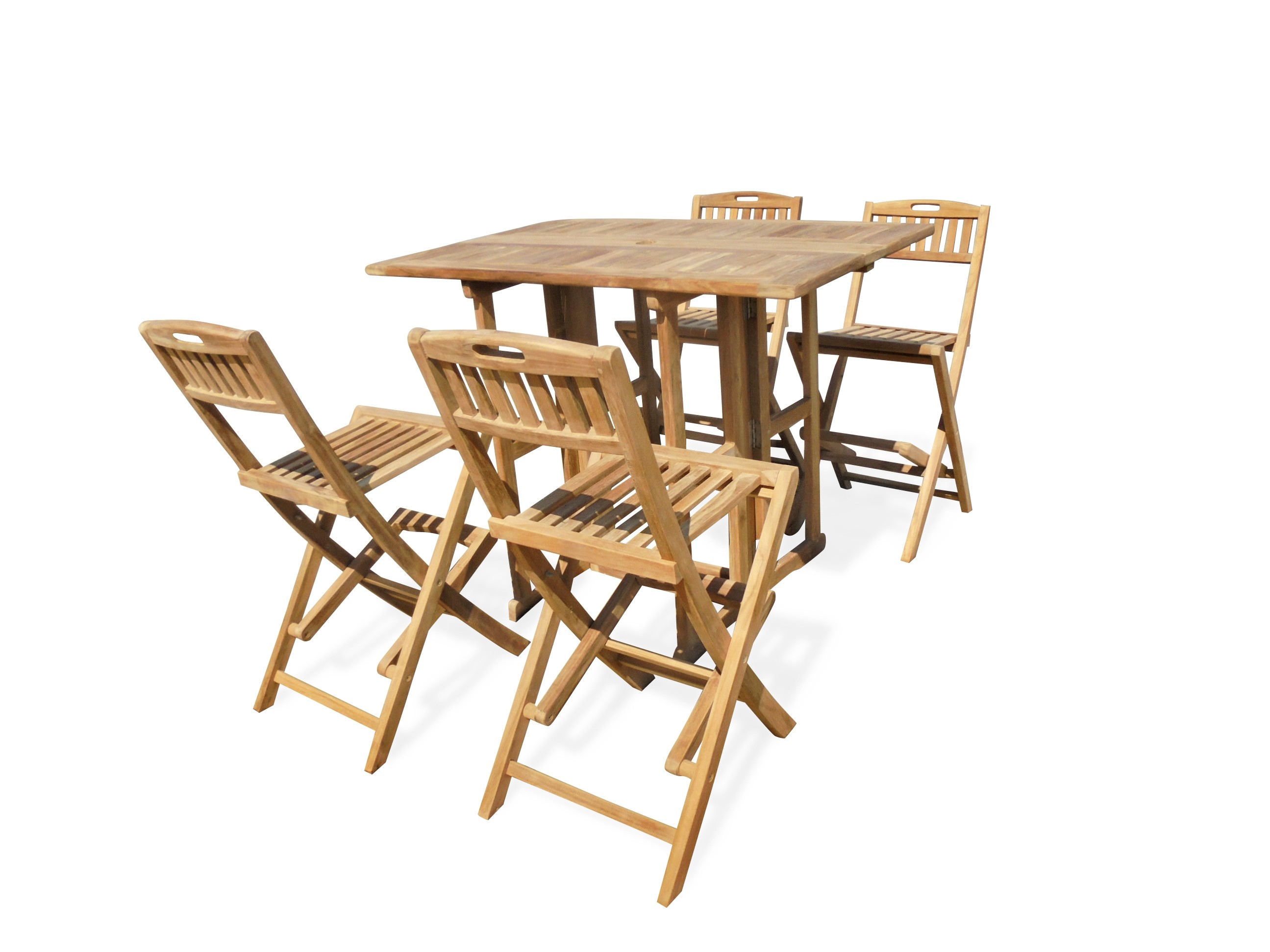 Bimini 48" x 31" Teak Rectangular Drop Leaf Folding Counter Table W/4 Mallorca Folding Counter Chairs (Counter height is 5" lower than bar)