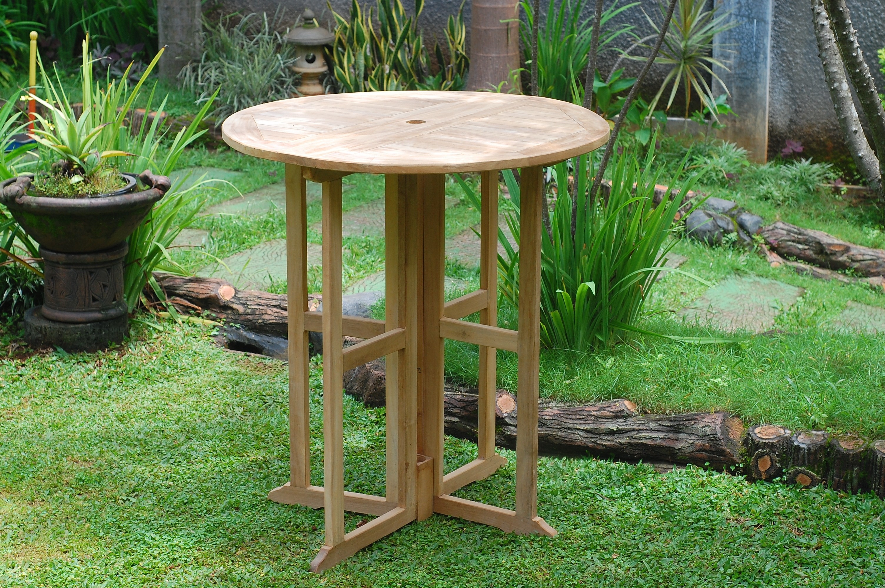 Bimini 47" Round Drop Leaf Folding Teak Counter Table ...use w/ 1 Leaf Up or 2....Makes 2 different tables (Counter height is 5" lower than bar)