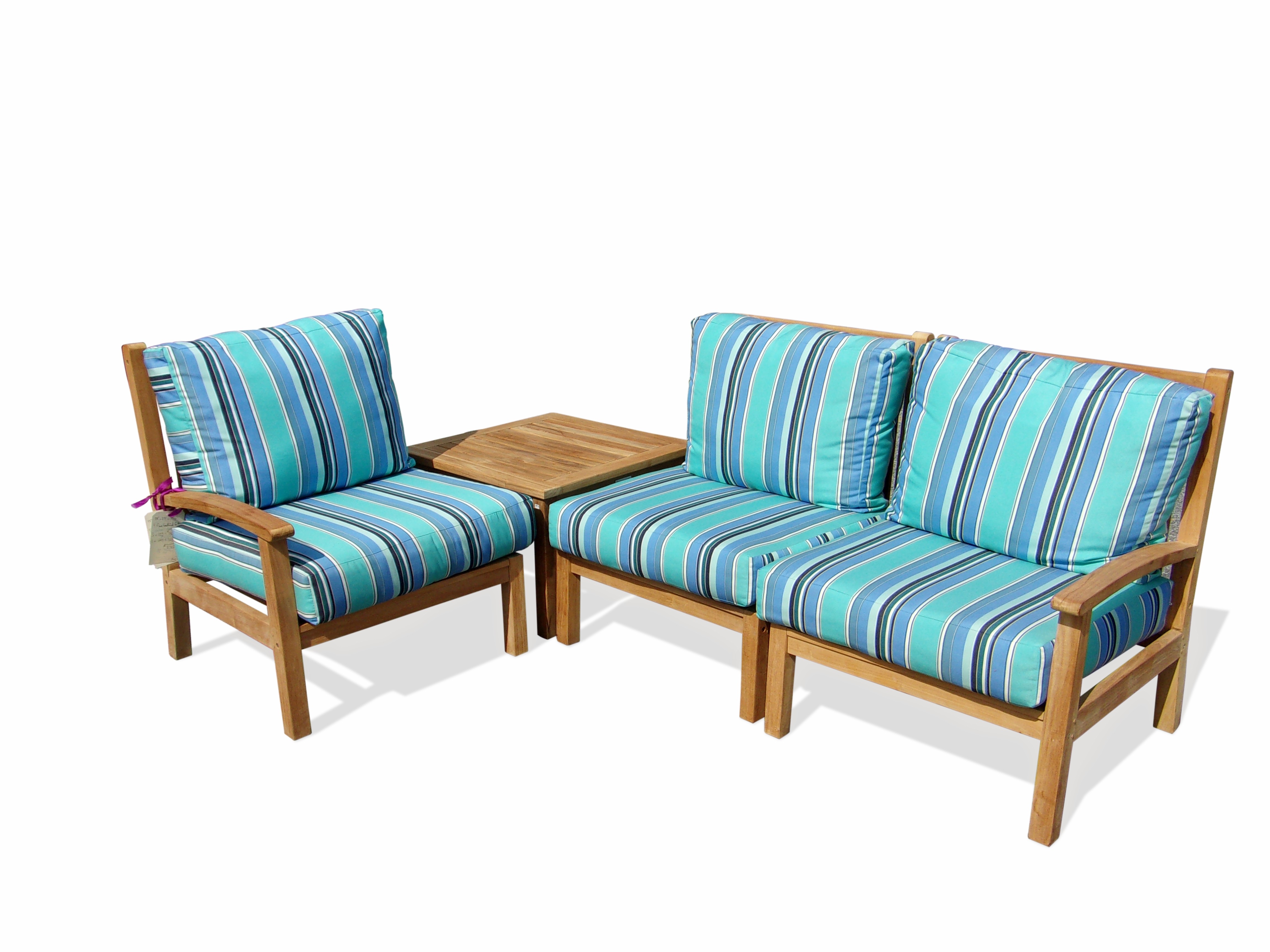 Portofino Grade A Teak Deep Seating Sectional 4 Pc Set w Corner Table & Sunbrella Cushions 