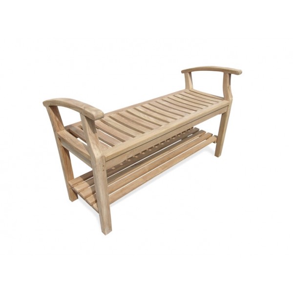  48" Oxford Teak Backless Bench w/ 20" High Contoured Seat (2.5" higher then most benches) w/Arms for Easier Lift , and Shelf 