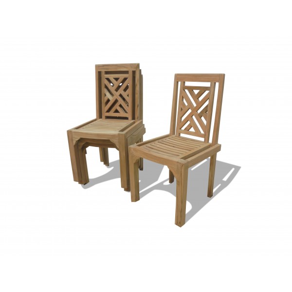 4 Pack-Chippendale Armless Teak Stacking Chair w/Comfortable Contoured seat