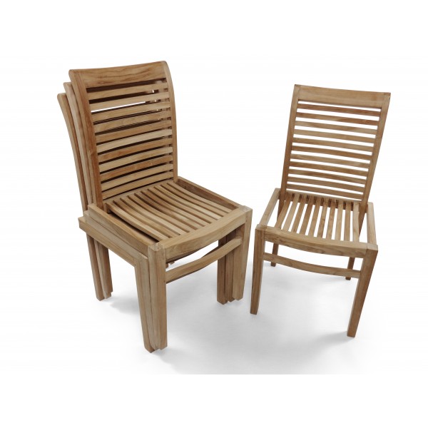 Casa Blanca Armless Teak Stacking Chair w Comfortable Contoured Seats, Packed and Price 4 per Box. Assembled.