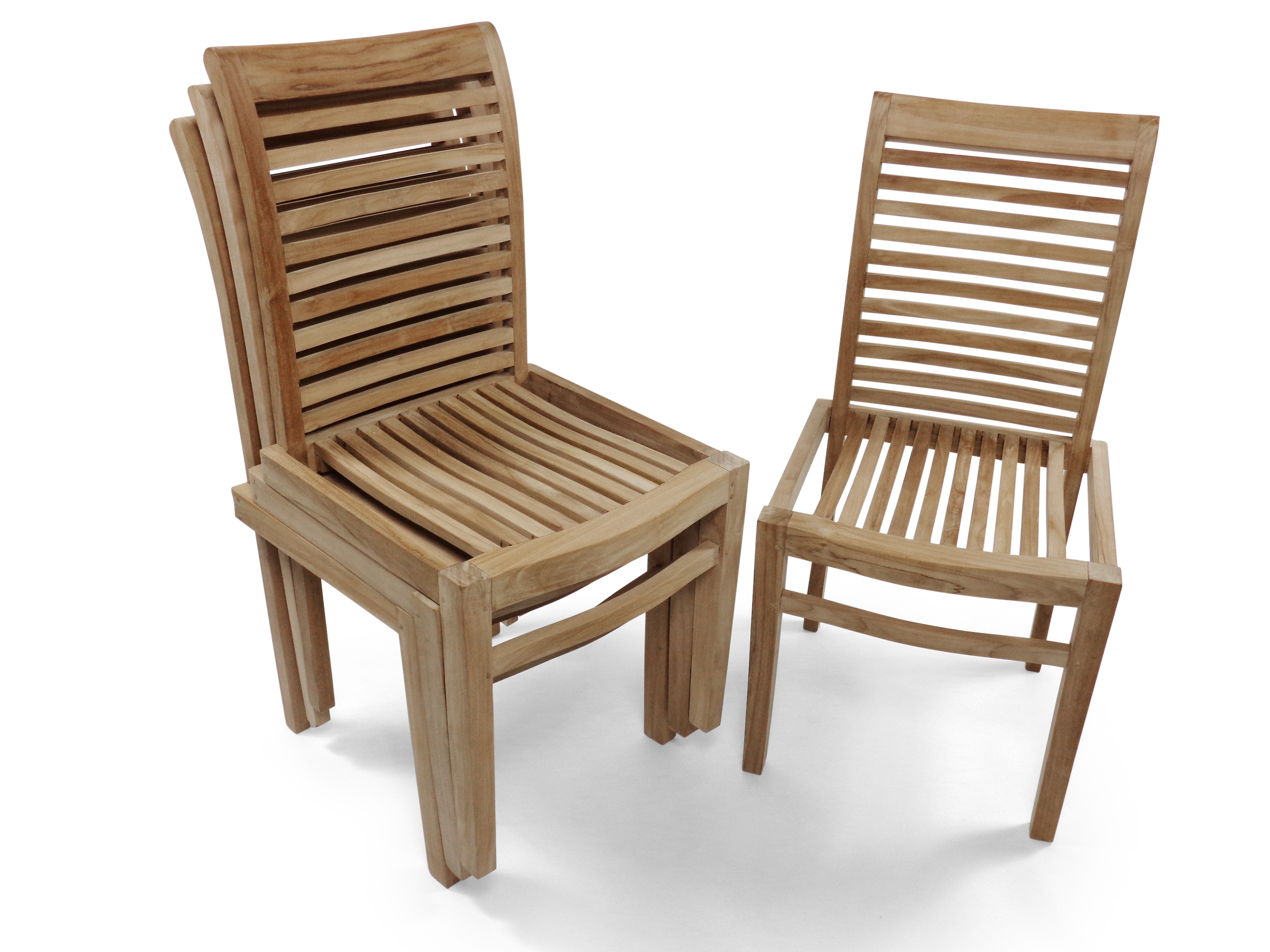 Casa Blanca Armless Teak Stacking Chair w Comfortable Contoured Seats, Packed and Price 4 per Box. Assembled.