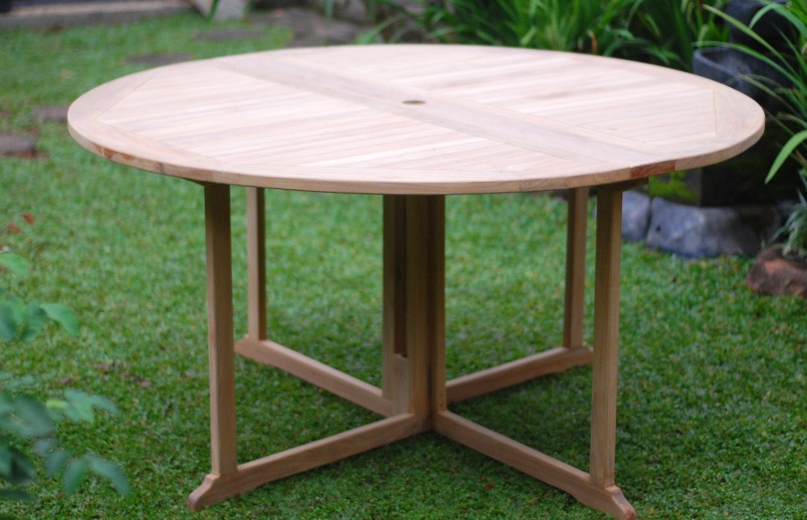 Barcelone Round Drop Leaf Folding 59" Teak Dining Table...use with 1 Leaf Up or 2.... Makes 2 different tables