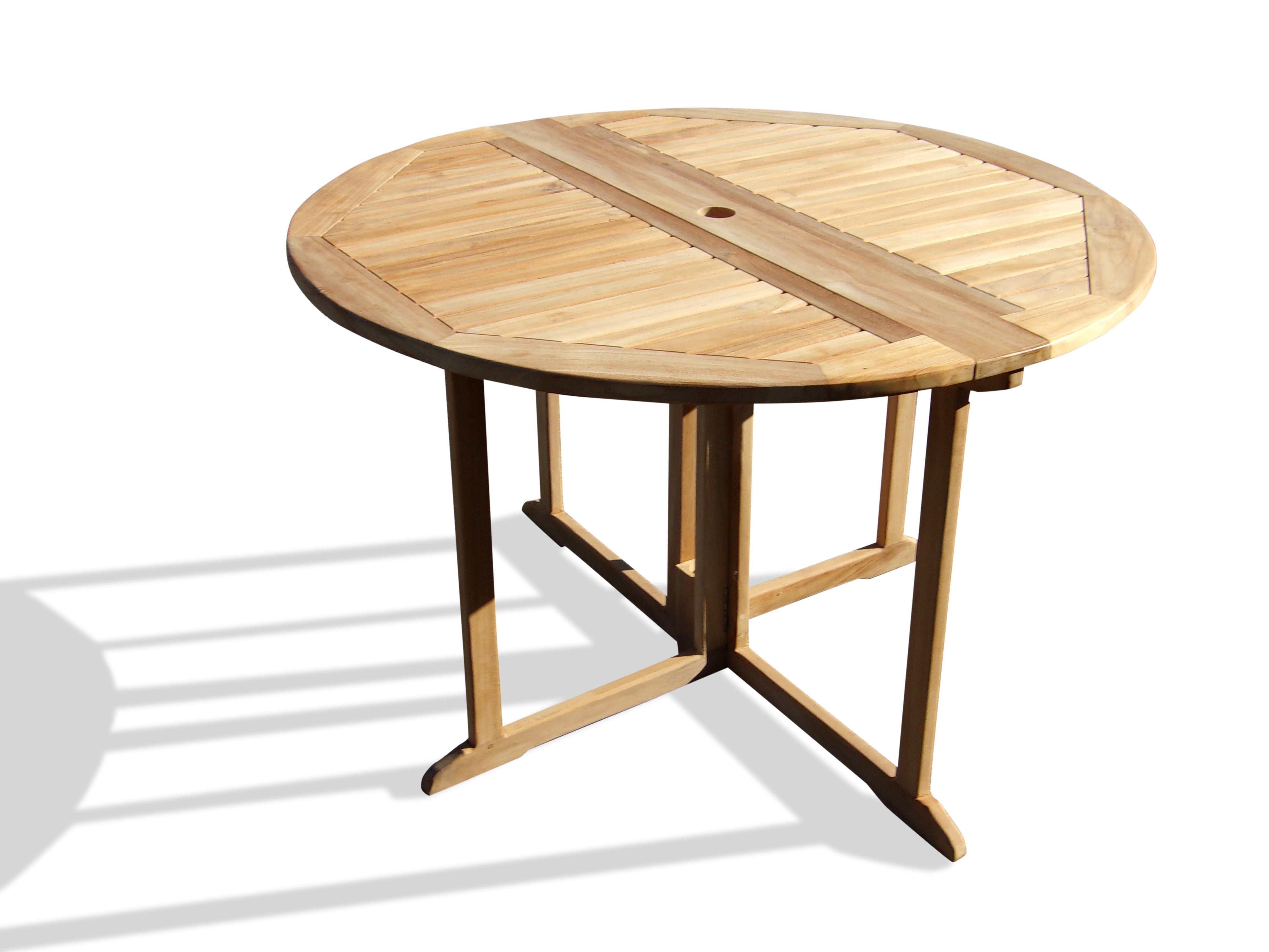 Barcelone Round Drop Leaf Folding 47" Teak Dining Table ...use with 1 Leaf Up or 2.... Makes 2 different tables...