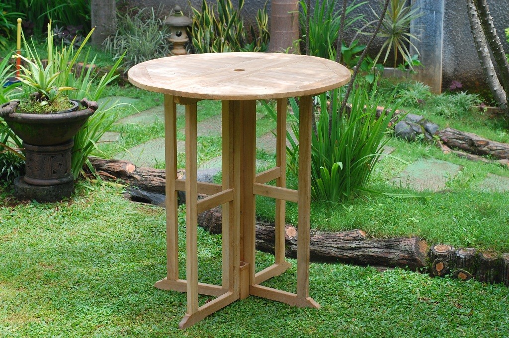 The 39" Nassau Round Drop Leaf Teak Folding Bar Table ...use with 1 Leaf Up or 2.... Makes 2 different tables