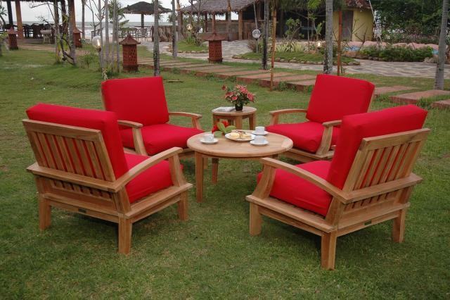 Portofino Premium Teak Deep Seating 6 Pc Armchair Set, w Sunbrella Cushions 