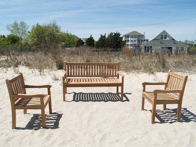 Windsor Teak 3 Pc Outdoor Collection, One 59"  3 Seater Bench, W/2 Armchairs