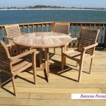 Barcelona 39" Round Drop Leaf Teak Table W/4 Casa Blanca Teak Stacking Arm Chairs