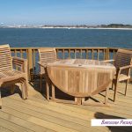 Barcelona 47" Round Drop Leaf Teak Table W/4 Casa Blanca Teak Stacking Arm Chairs