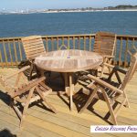 Barcelona 39" Round Drop Leaf Teak Table W/4 Chelsea 5 Position Reclining Teak Folding Chairs