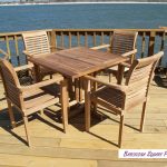 Barcelona 35" Square Drop Leaf Teak Table W/4 Casa Blanca Teak Stacking Chairs