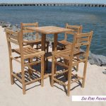 San Remo 27" Square Teak Bar Table W/Shelf & 4 Seville Teak Bar Chairs