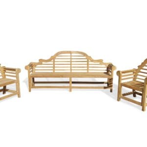 The Iconic 8 Foot (96 Inches) Grade A Teak Lutyens Bench (The Original Scale) w 2 Lutyens Chairs