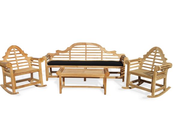 The Iconic 8 Foot (96 Inches) Lutyens Bench (The Original Scale) w 2 Lutyens Rockers and Lutyens Coffee Table