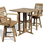 Nassau 35" SquareTeak Drop Leaf Bar Table w 2 St. Moritz Swivel Bar Chairs