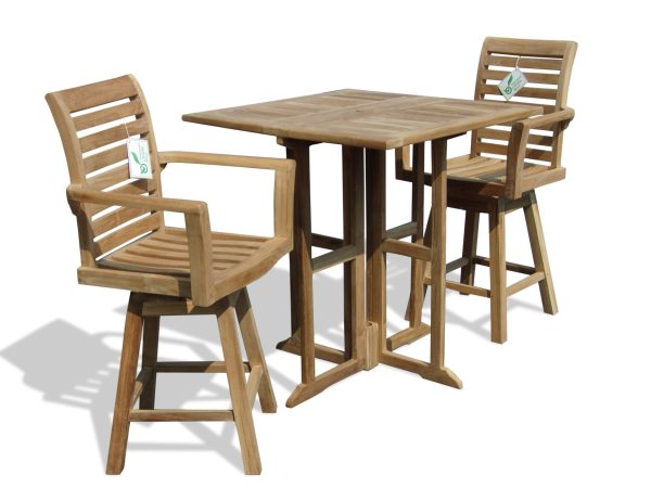 Bimini 35" SquareTeak Drop Leaf Counter Table w 2 St. Moritz Swivel Counter Chairs