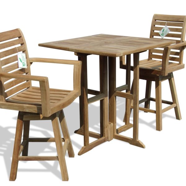 Bimini 35" SquareTeak Drop Leaf Counter Table w 2 St. Moritz Swivel Counter Chairs