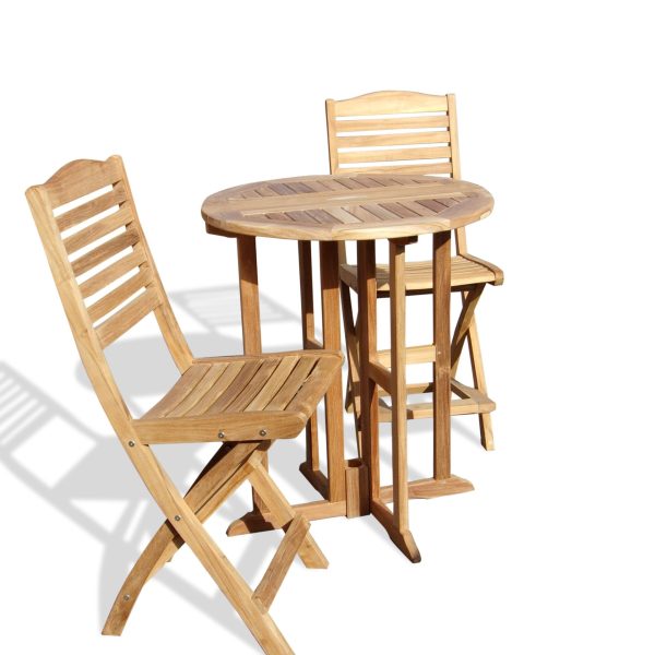 Bimini 32" Round Teak Drop Leaf Counter Table w/2 St. Barts Folding Counter Chairs