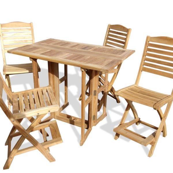 Nassau 48" x 31" Rectangular Drop Leaf Teak Bar Table W/4 St.Barts Folding Teak Bar Chairs