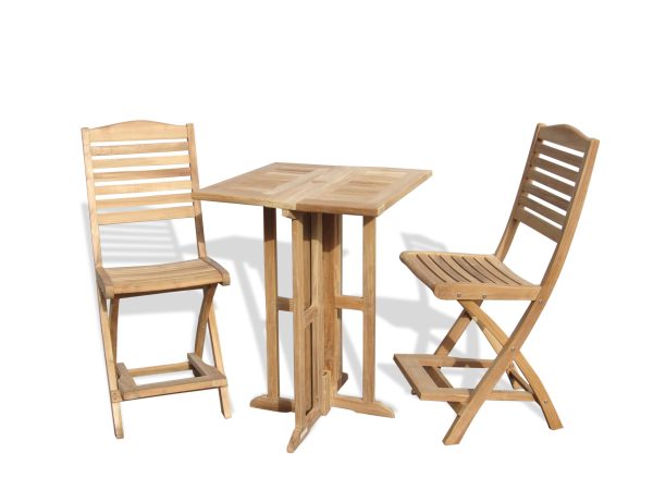 Bimini 27" Square Teak Drop Leaf Counter Table w/2 St. Barts Folding Counter Chairs