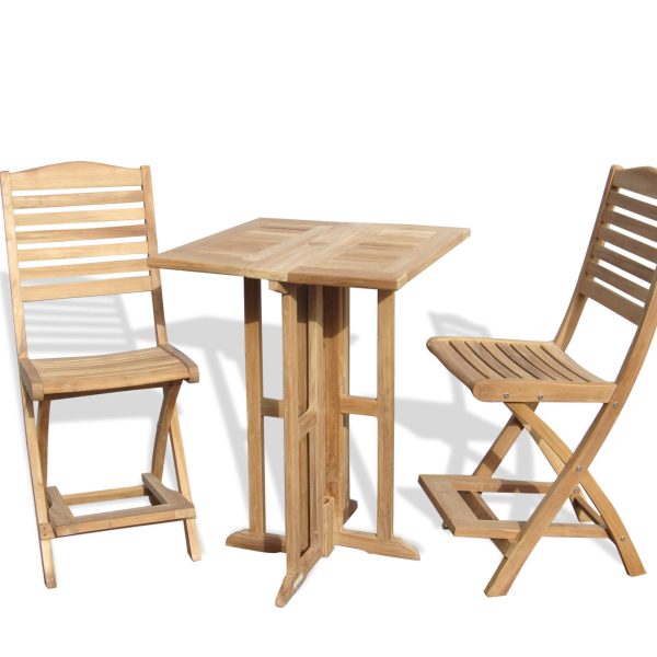 Bimini 27" Square Teak Drop Leaf Counter Table w/2 St. Barts Folding Counter Chairs