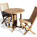 Barcelona 32" Round Drop Leaf Teak Table W/2 Java Teak Folding Chairs W/ Lumbar Support