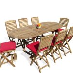 Bimini Counter Height 95"x 39" Double Leaf Oval Teak Extension Table w 8 St. Barts Folding Chairs