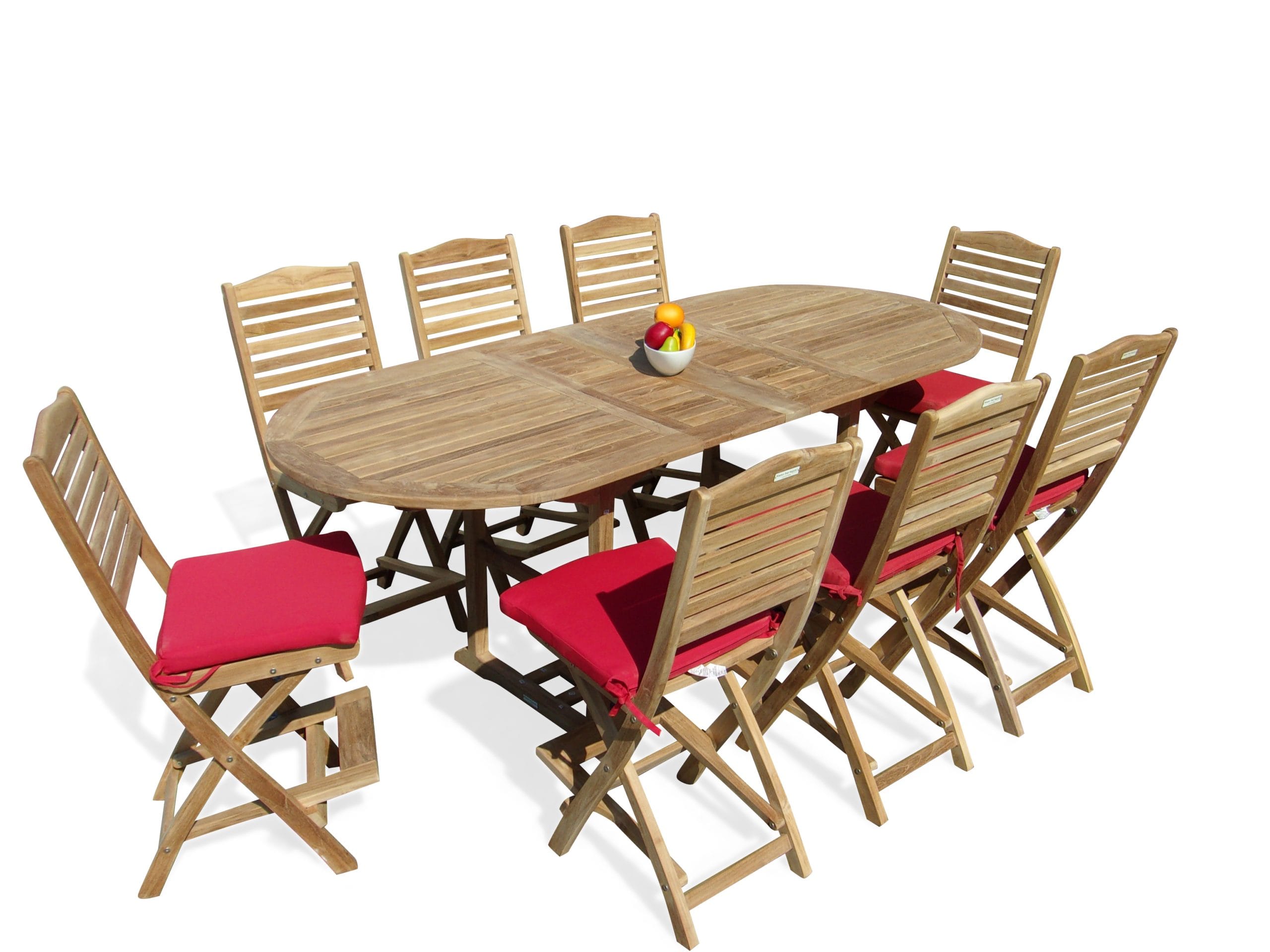 Bimini Counter Height 95"x 39" Double Leaf Oval Teak Extension Table w 8 St. Barts Folding Chairs