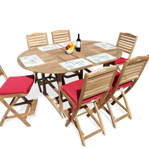 Bimini Counter Height Extra WIDE 75" x 51" Double Leaf Oval Teak Extension Table w 6 St. Barts Folding Chairs