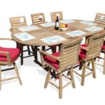 Bimini Counter Height Extra WIDE 95" x 51" Double Leaf Oval Teak Extension Table w 8 St. Moritz Swivel Arm Chairs