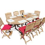 Bimini Counter Height Extra WIDE 95" x 51" Double Leaf Oval Teak Extension Table w 8 St. Barts Folding Chairs