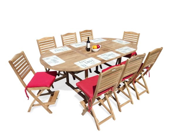 Bimini Counter Height Extra WIDE 95" x 51" Double Leaf Oval Teak Extension Table w 8 St. Barts Folding Chairs