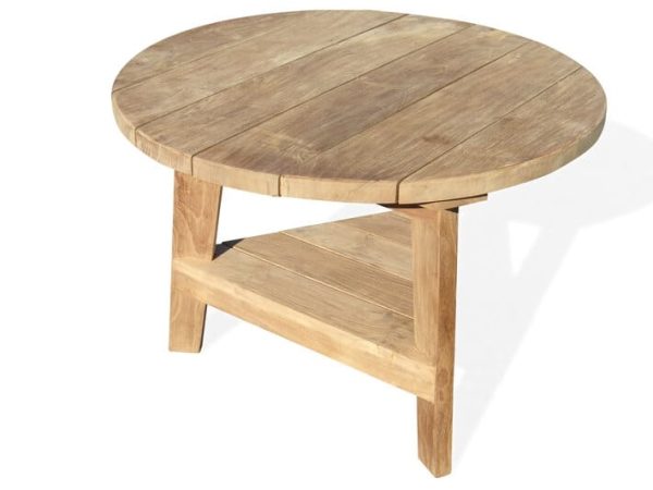 Windsor's Old English Round Three Legged Cricket Teak Table w Triangular Shelf ...28"Round x 20"H