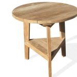 Windsor's Old English Round Three Legged Cricket Teak Table w Triangular Shelf ...28" Round x 28"H