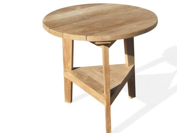 Windsor's Old English Round Three Legged Cricket Teak Table w Triangular Shelf ...28" Round x 28"H