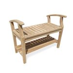 36" Windsor Teak Backless Bench w Arms & Shelf