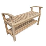 48" Windsor Teak Backless Bench w Arms & Shelf