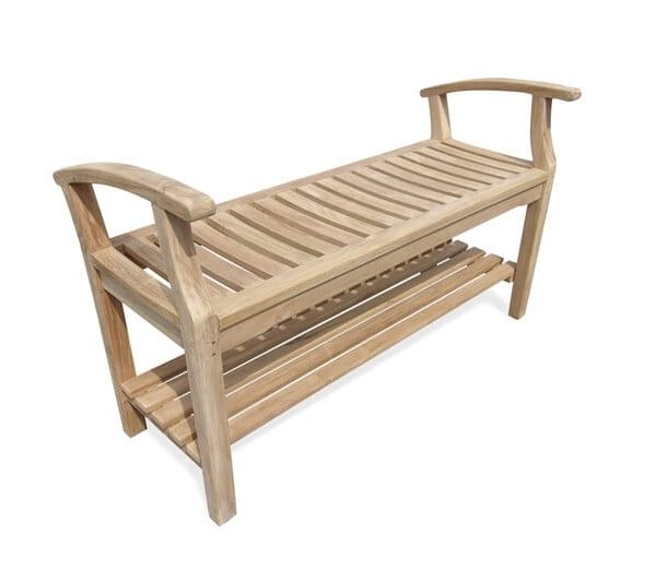 48" Windsor Teak Backless Bench w Arms & Shelf