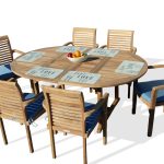 Buckingham Dining Height Extra WIDE 75" x 51" Double Leaf Oval Extension Table w 6 Stacking Arm Chairs